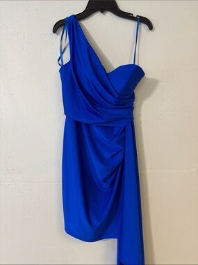 GB Cobalt Blue One-Shoulder Draped Cocktail Dress Size 5